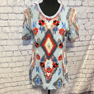 Double D Ranch Red White and Blue Embroidered Shirt XS